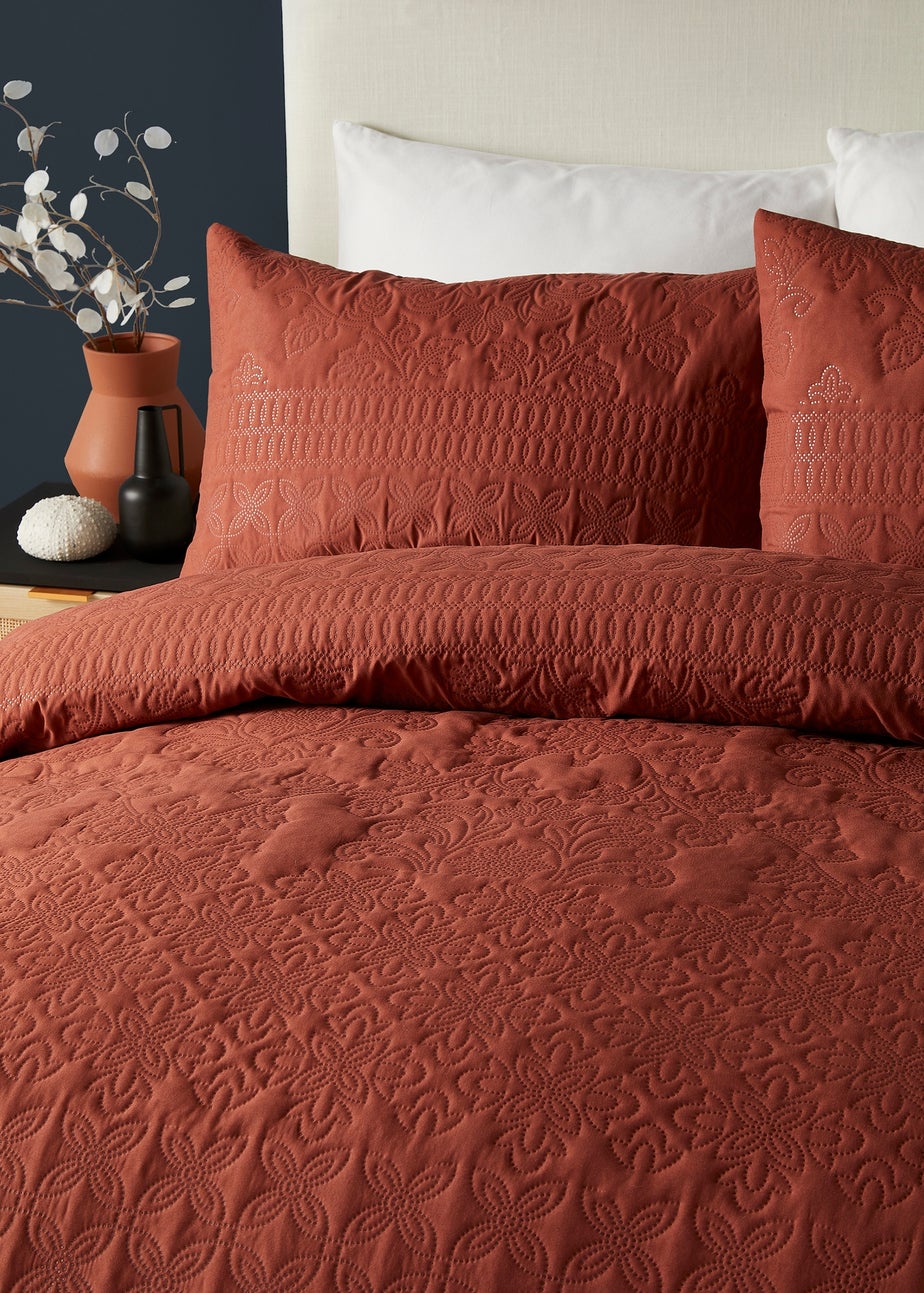 Serene Avery Stripe Terracotta Finish Duvet Cover Set