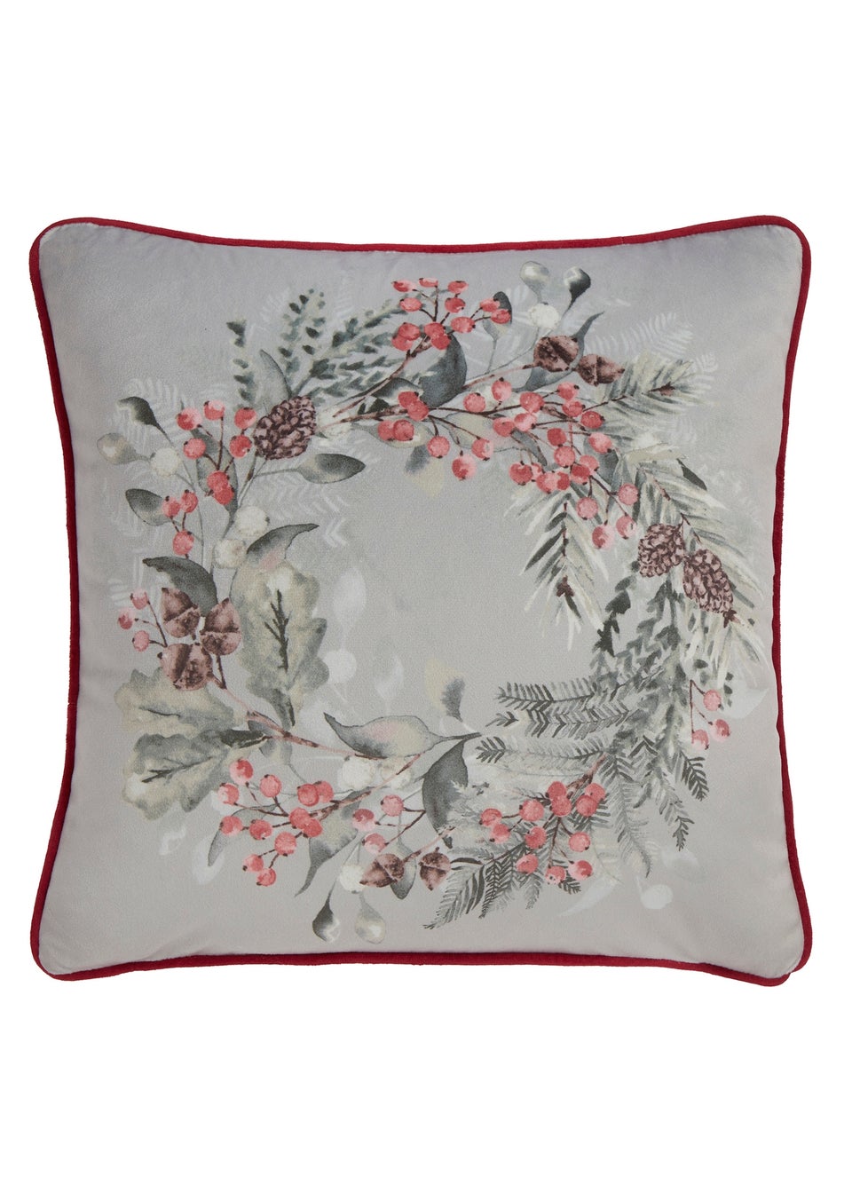 Dreams & Drapes Lodge Winter Sprigs Christmas Green Velvet Filled Cushion (43cm x 43cm)