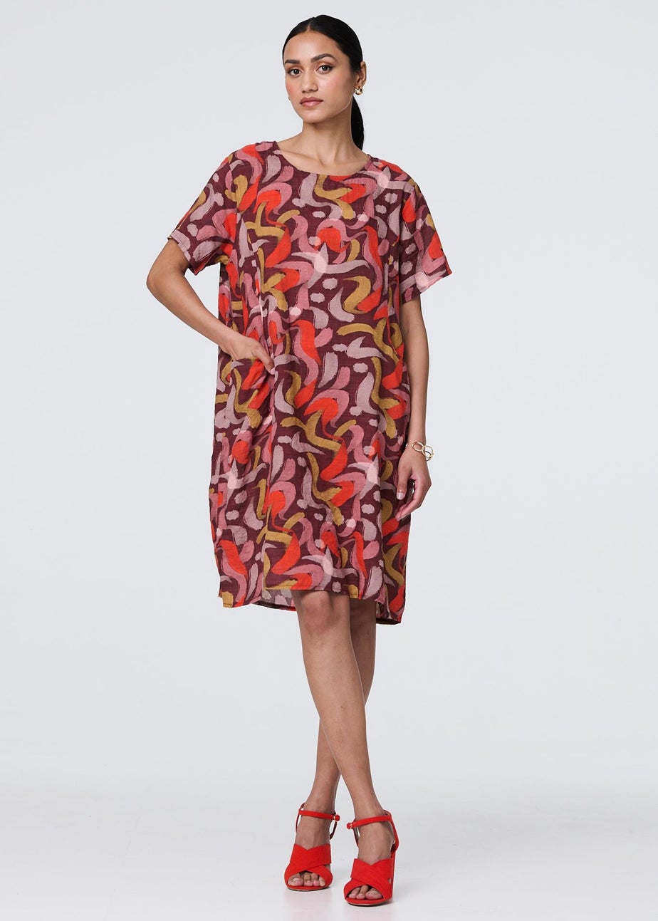 Izabel London Orange Printed Round Neck Tunic Dress