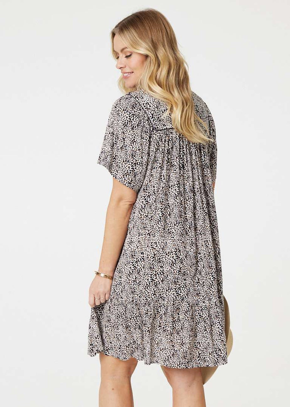 Izabel London Beige Animal Print Knee Length Smock Dress