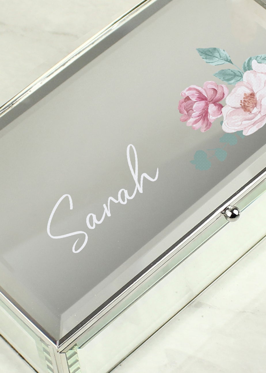 Personalised Memento Company Silver Floral Mirrored Jewellery Box