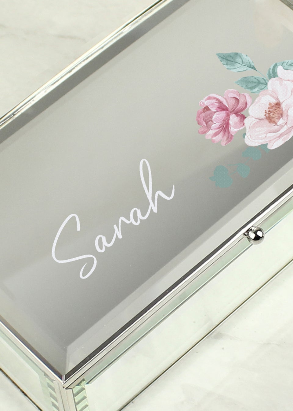 Personalised Memento Company Silver Floral Mirrored Jewellery Box