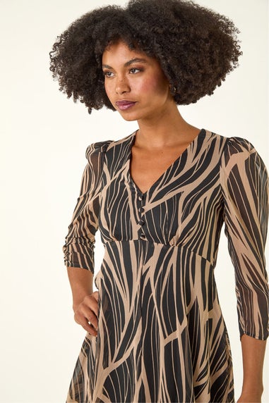 Roman Black Abstract Print Wrap Hanky Hem Midi Dress