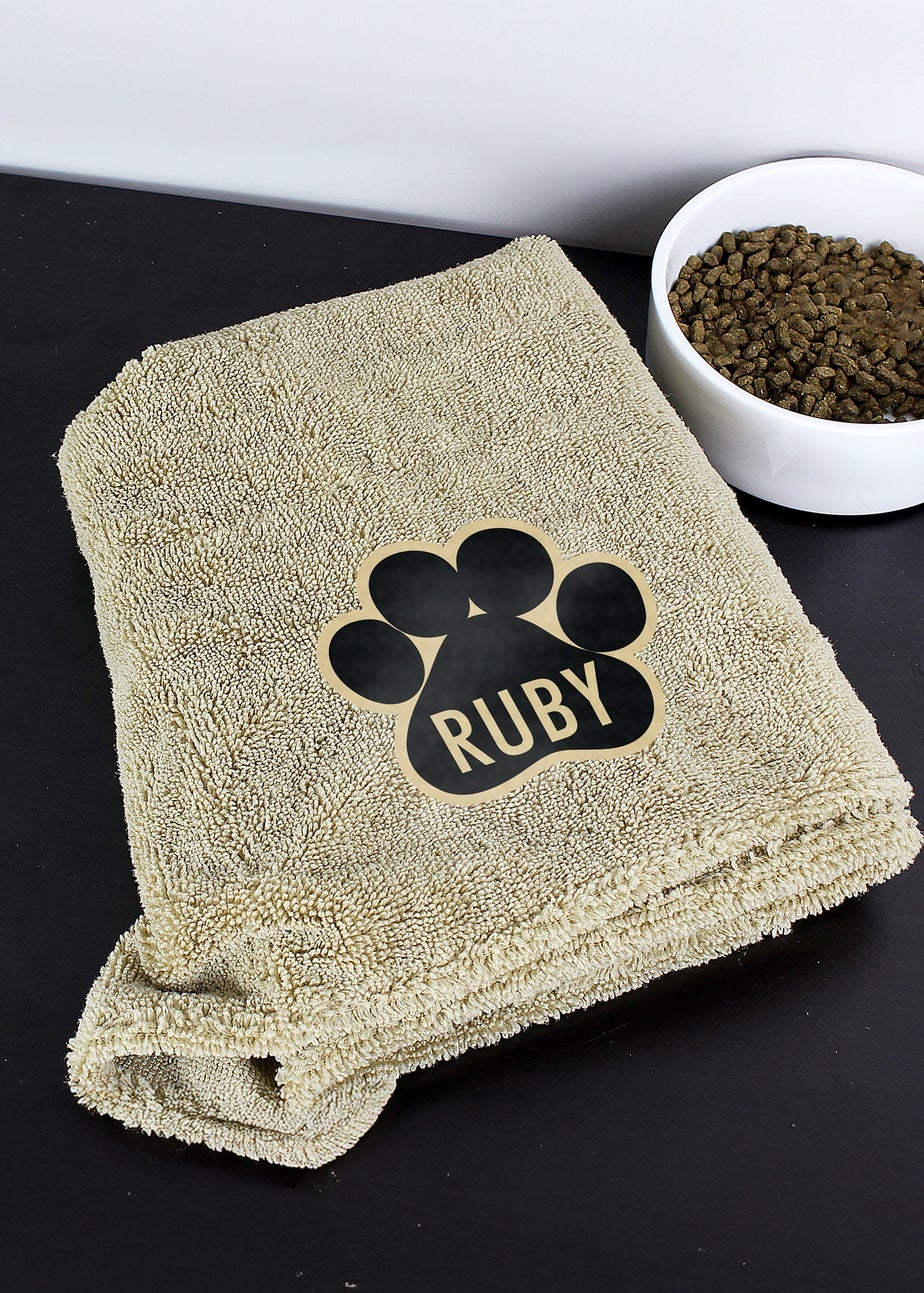 Personalised Memento Company Paw Print Brown Microfibre Pet Towel