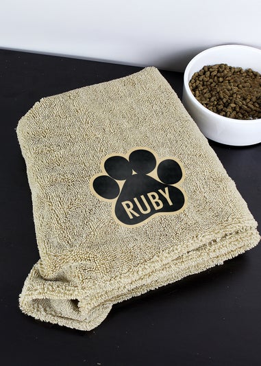 Personalised Memento Company Paw Print Brown Microfibre Pet Towel
