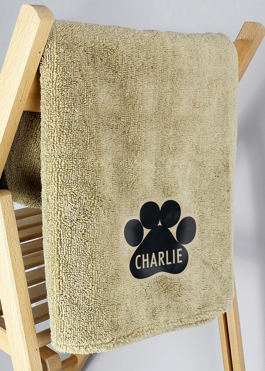 Personalised Memento Company Paw Print Brown Microfibre Pet Towel