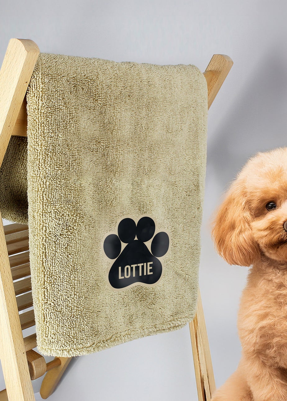 Personalised Memento Company Paw Print Brown Microfibre Pet Towel