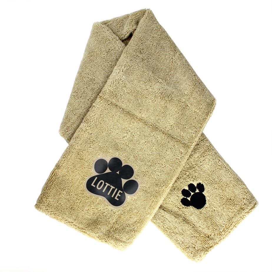 Personalised Memento Company Paw Print Brown Microfibre Pet Towel