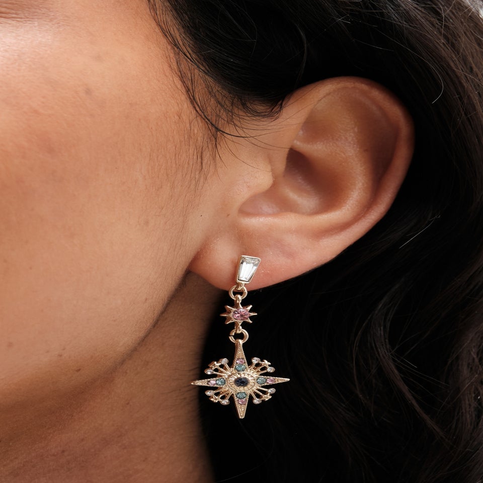 Mood Gold Plated Multi Coloured Celestial Drop Earrings