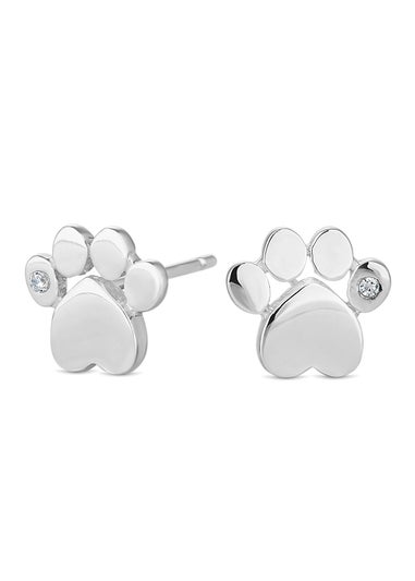 Simply Silver Sterling Silver 925 Paw Print Stud Earrings