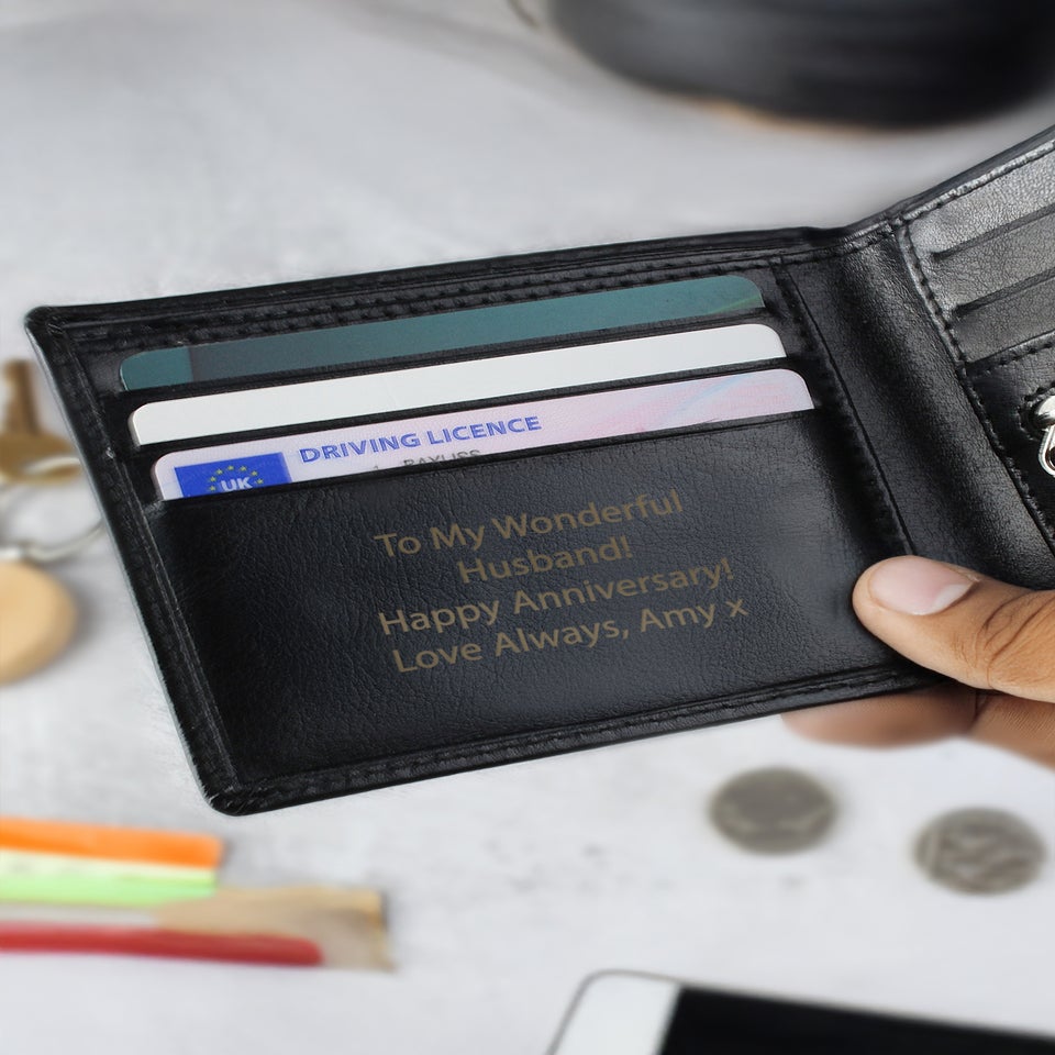 Personalised Memento Company Black Leather Wallet