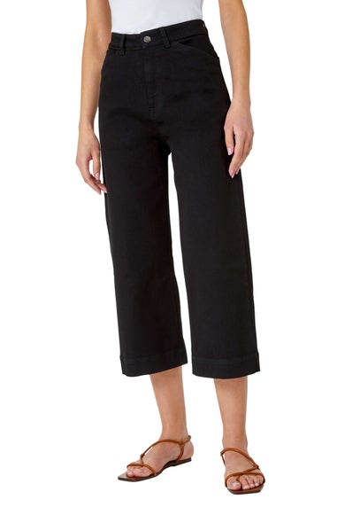 Roman Black Wide Leg Stretch Denim Culottes