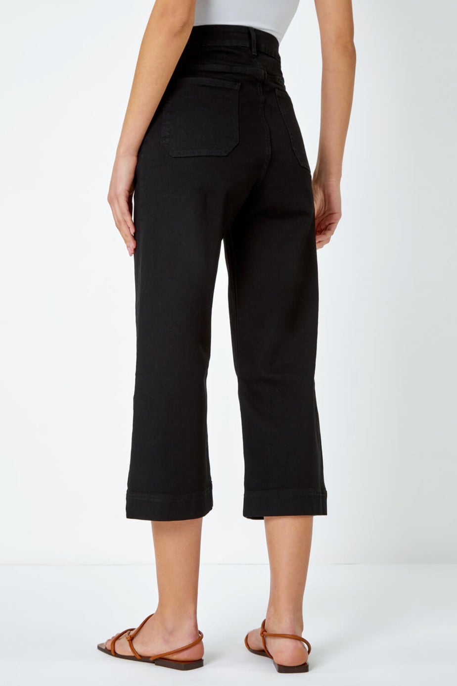 Roman Black Wide Leg Stretch Denim Culottes