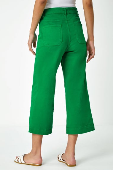Roman Green Wide Leg Stretch Denim Cropped Culottes