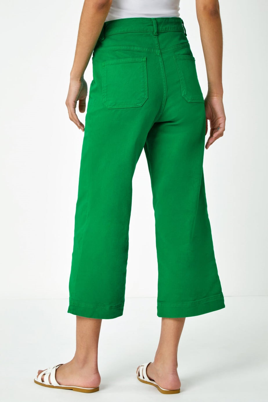 Roman Green Wide Leg Stretch Denim Cropped Culottes