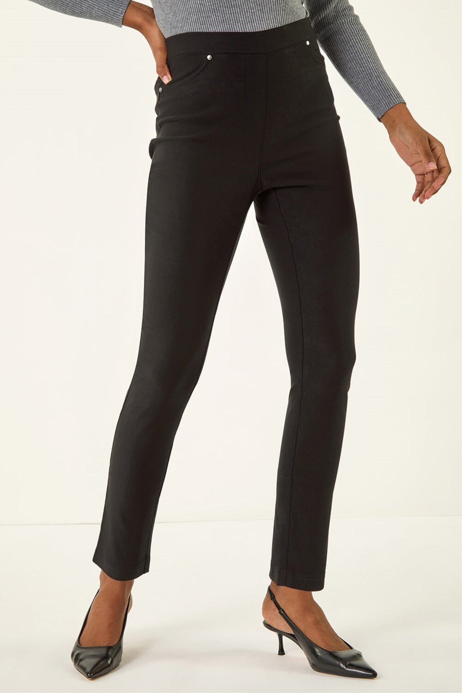 Roman Black Elastic Waist Stretch Jean Trouser