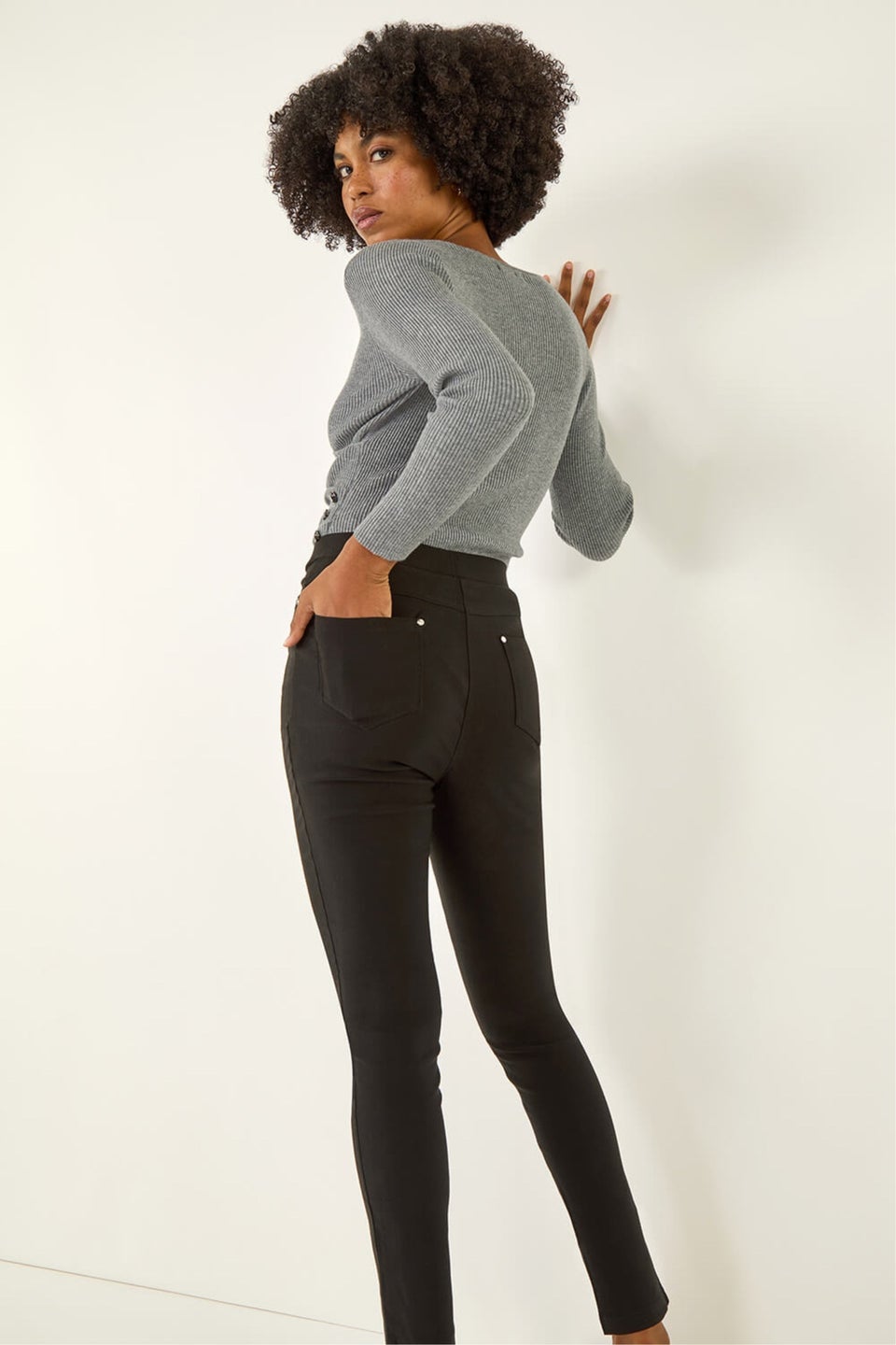Roman Black Elastic Waist Stretch Jean Trouser