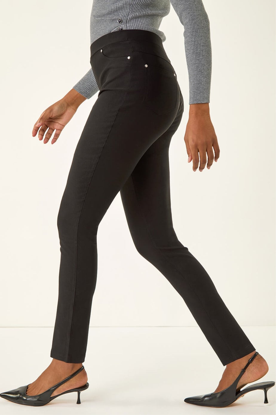 Roman Black Elastic Waist Stretch Jean Trouser