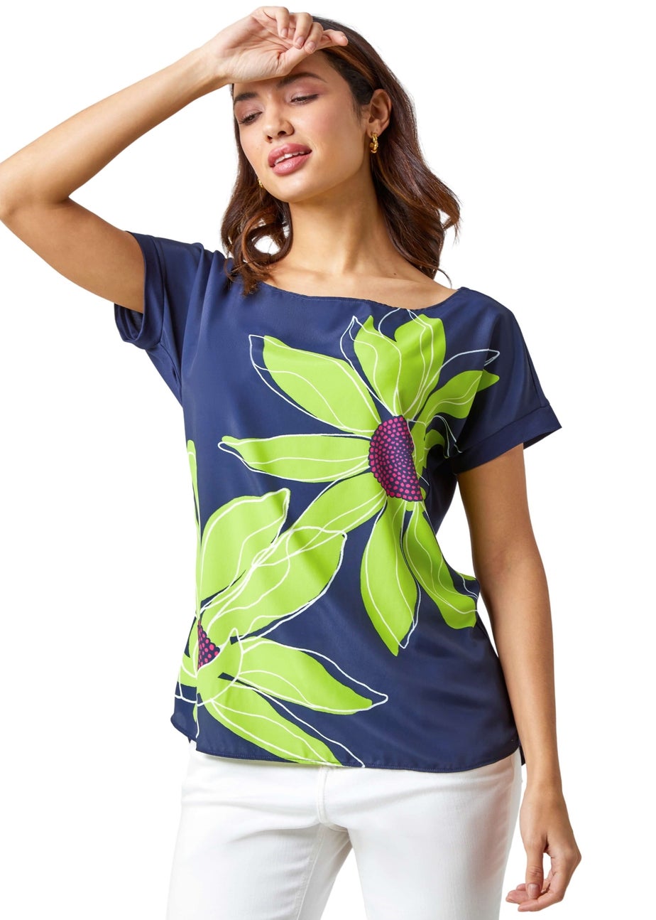 Roman Lime Contrast Floral Print T Shirt