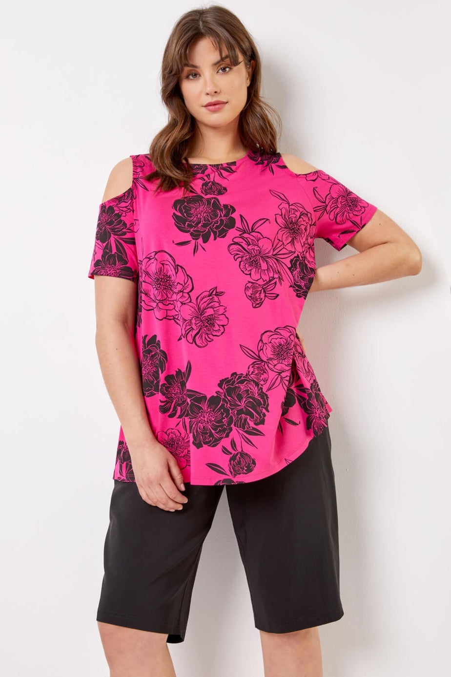 Roman Black Curve Knee Length Elastic Waist  Shorts