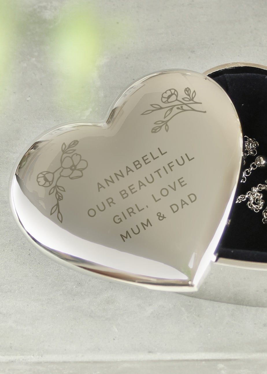 Personalised Memento Company Silver Floral Heart Trinket Box