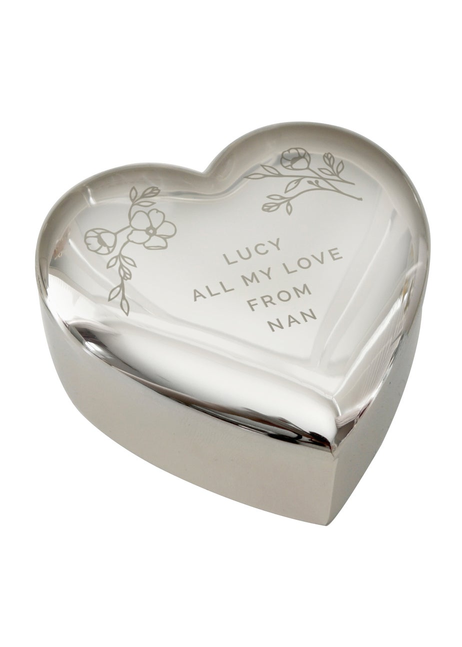 Personalised Memento Company Silver Floral Heart Trinket Box