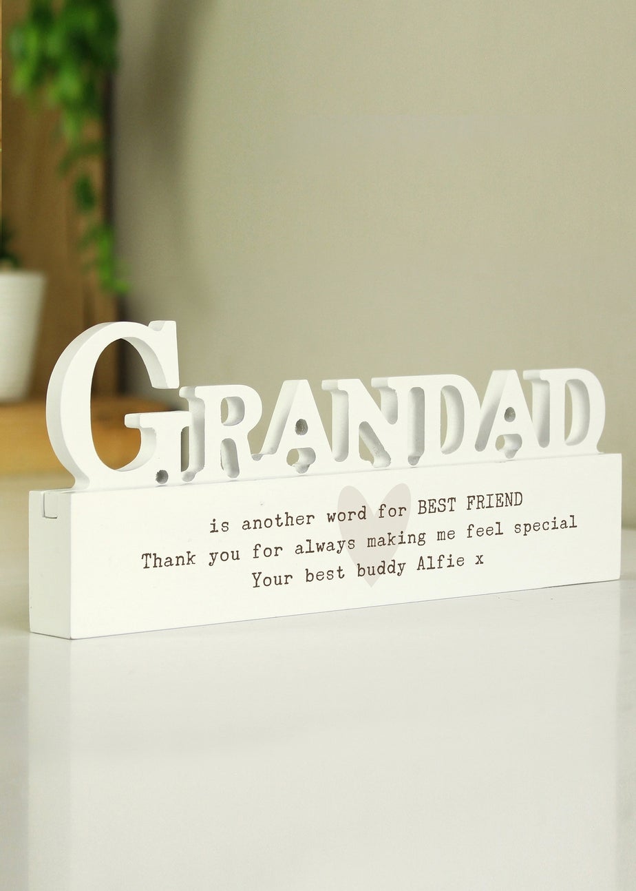 Personalised Memento Company White Wood Heart Grandad Ornament