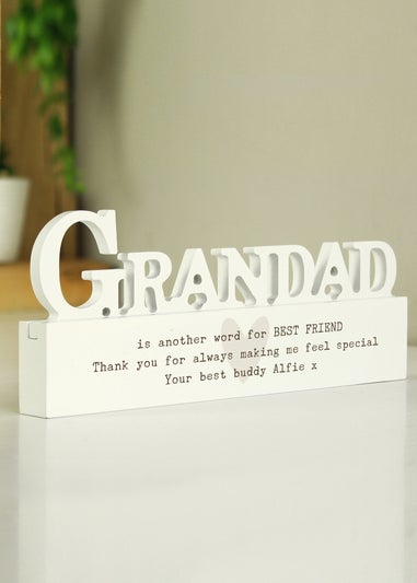 Personalised Memento Company White Wood Heart Grandad Ornament