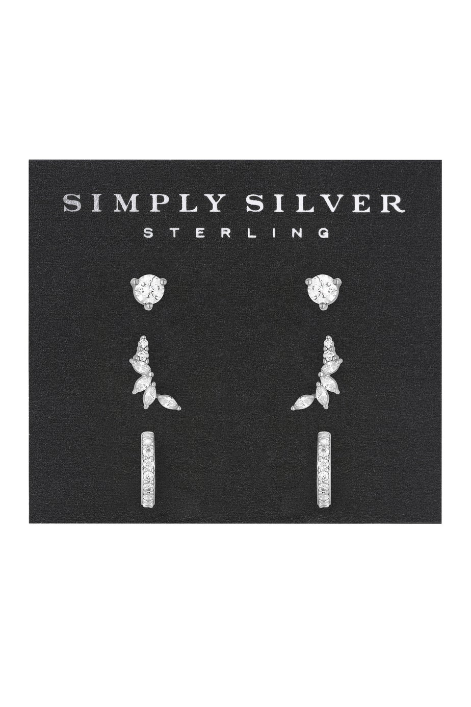 Simply Silver Sterling Silver 925 Cubic Zirconia Climber Earrings (Pack of 3)