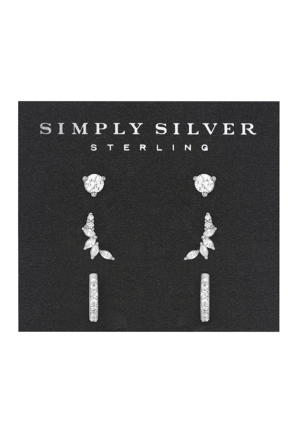 Simply Silver Sterling Silver 925 Cubic Zirconia Climber Earrings (Pack of 3)