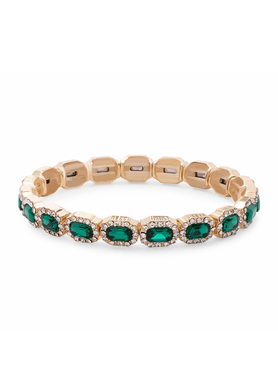 Jon Richard Gold Plated Emerald Green Crystal Rectangle Stretch Bracelet