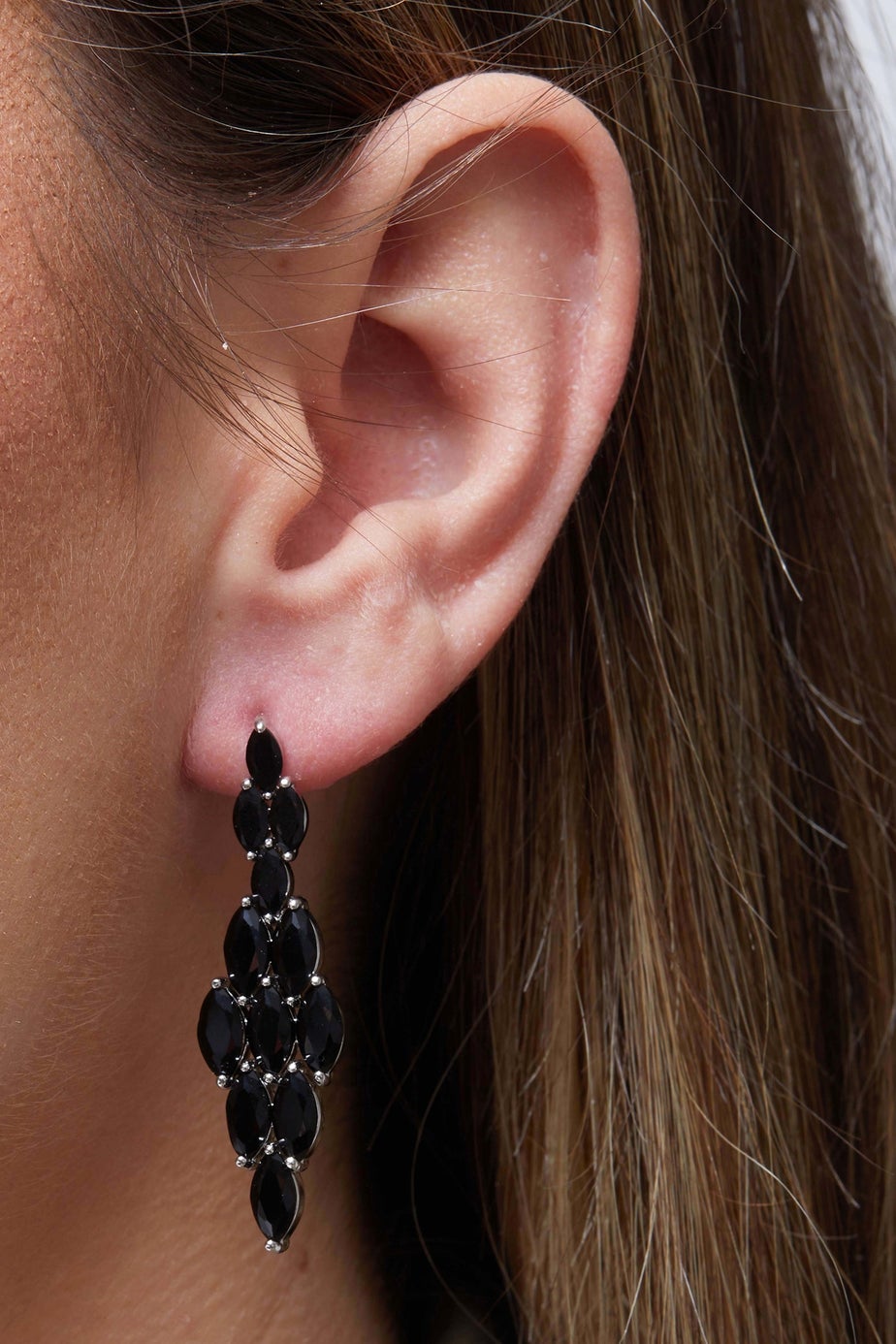 Jon Richard Rhodium Plated Jet Black Marquisse Navette Cubic Zirconia Diamond Shape Earrings