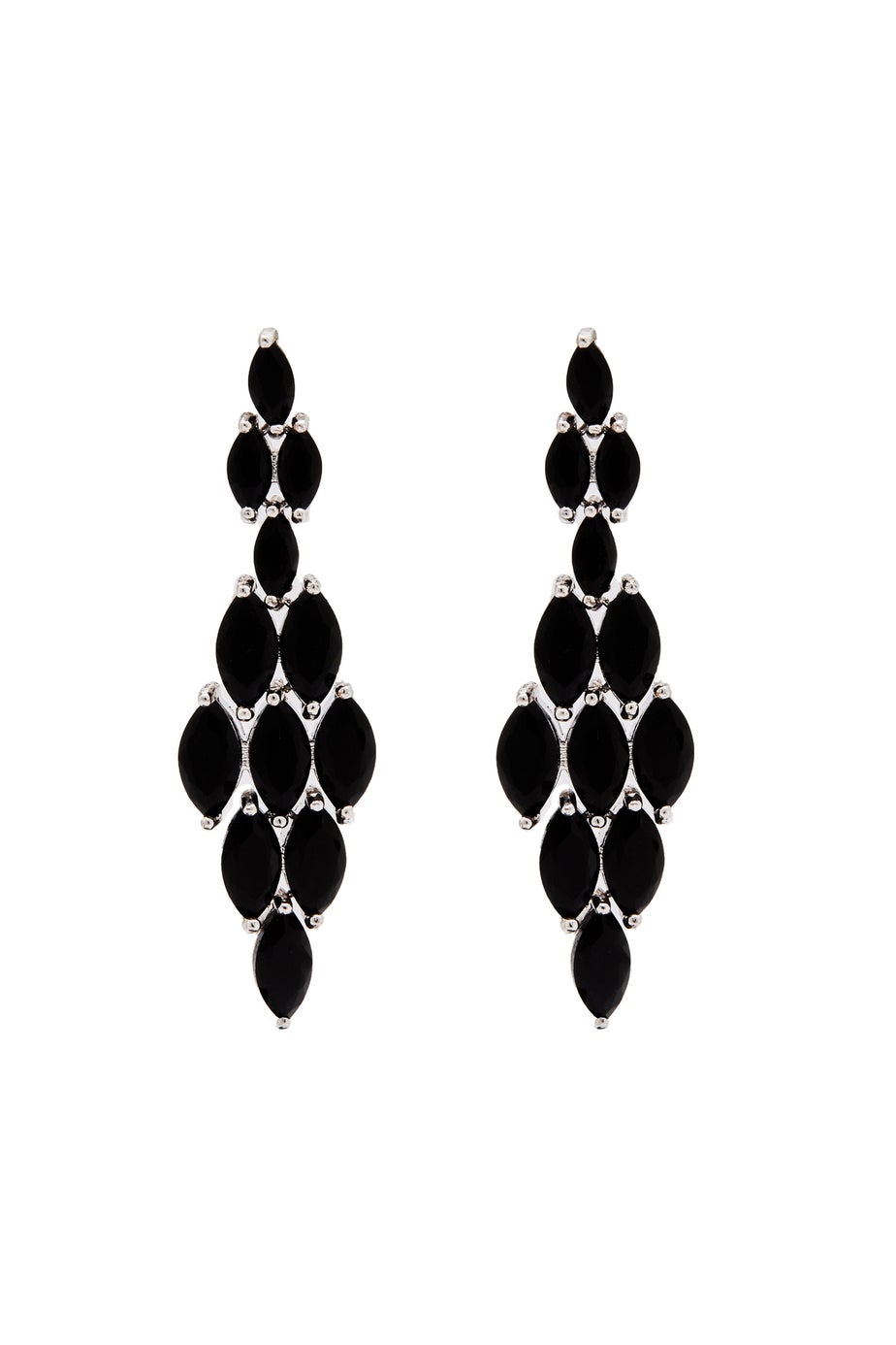 Jon Richard Rhodium Plated Jet Black Marquisse Navette Cubic Zirconia Diamond Shape Earrings