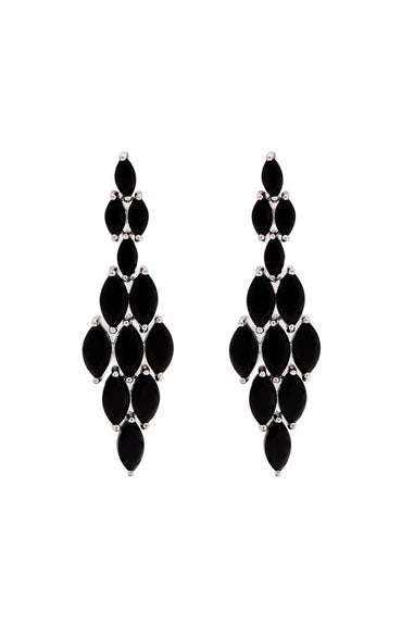 Jon Richard Rhodium Plated Jet Black Marquisse Navette Cubic Zirconia Diamond Shape Earrings