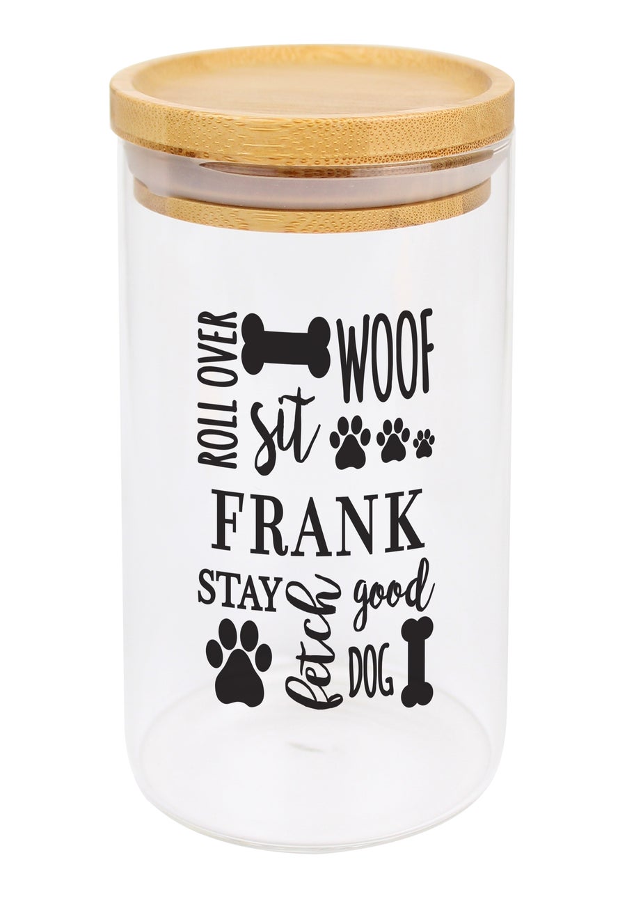 Personalised Memento Company Clear Glass Dog Treat Jar with Bamboo Lid