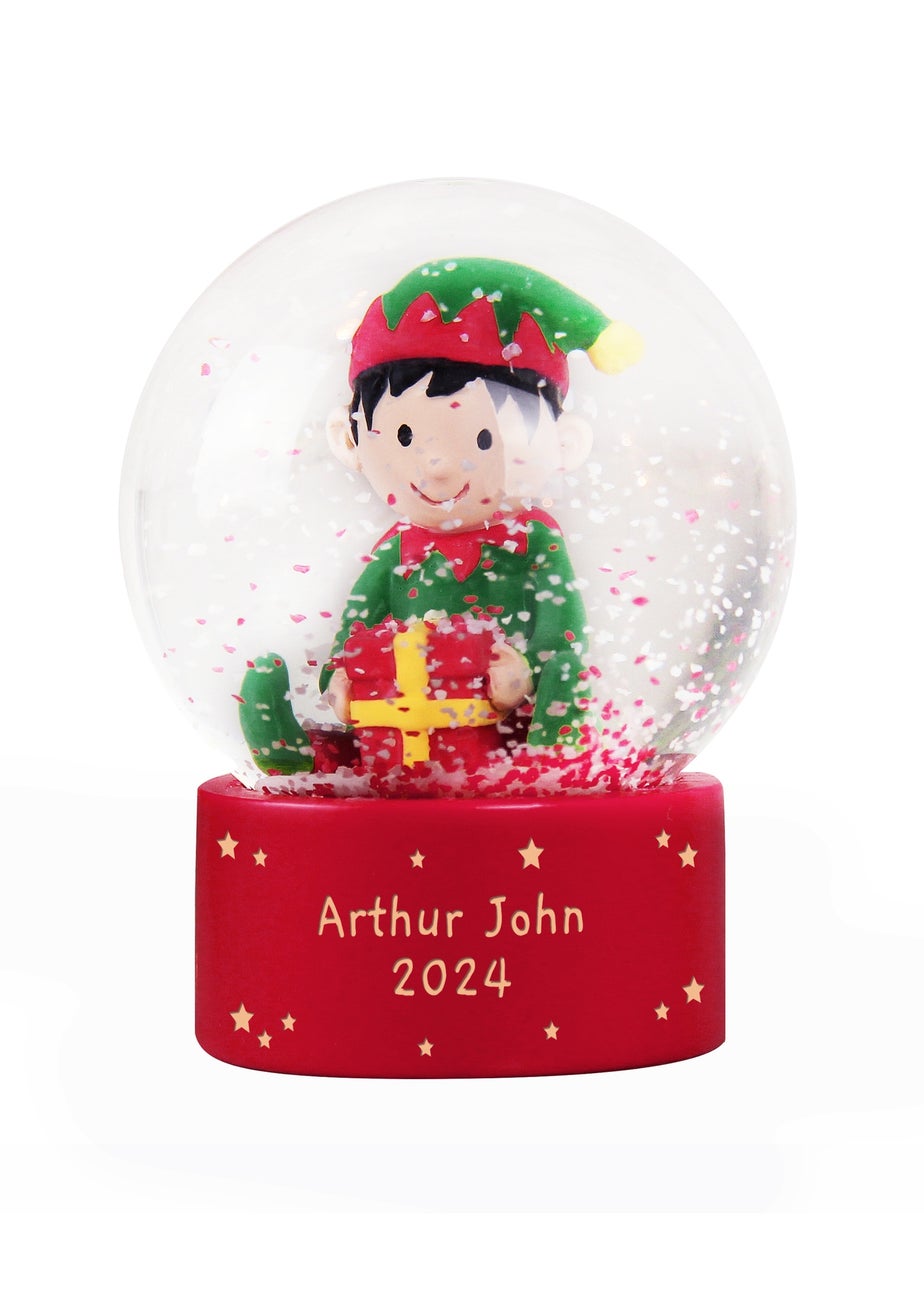 Personalised Memento Company Red Message Elf Glitter Snow Globe