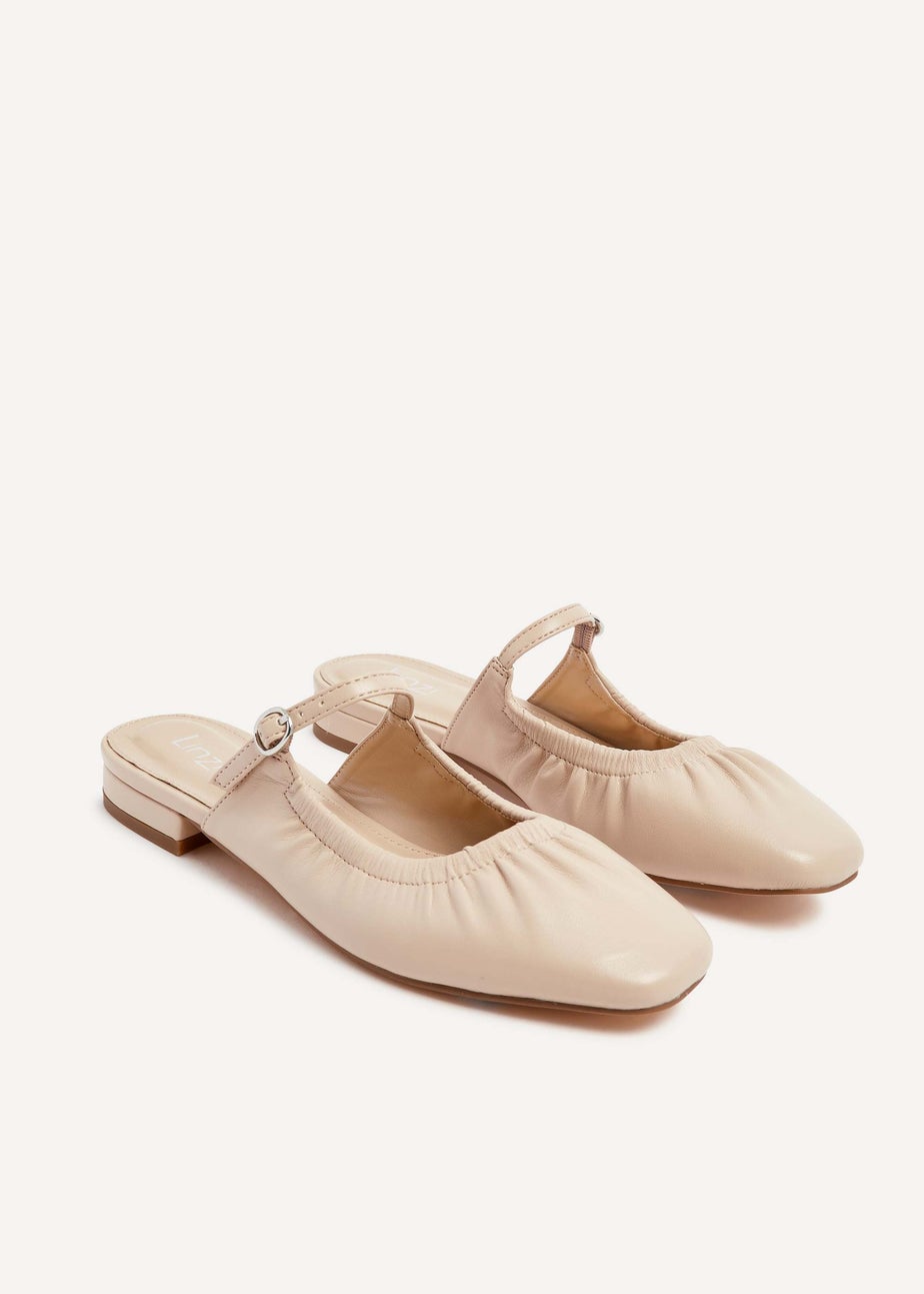 Linzi Isadora Mocha Faux Leather Ruched Front Open Toe Mary Jane Mule