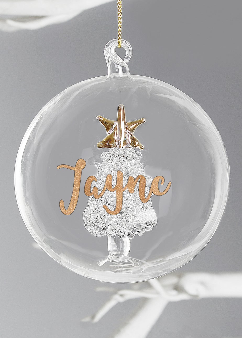 Personalised Memento Company Clear Gold Glitter Name Only Tree Glass Bauble