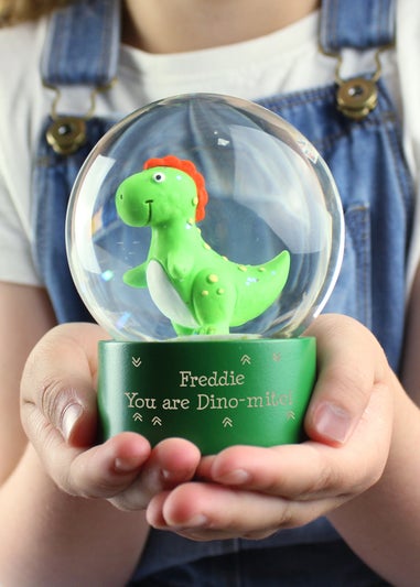 Personalised Memento Company Green Message Dinosaur Glitter Snow Globe