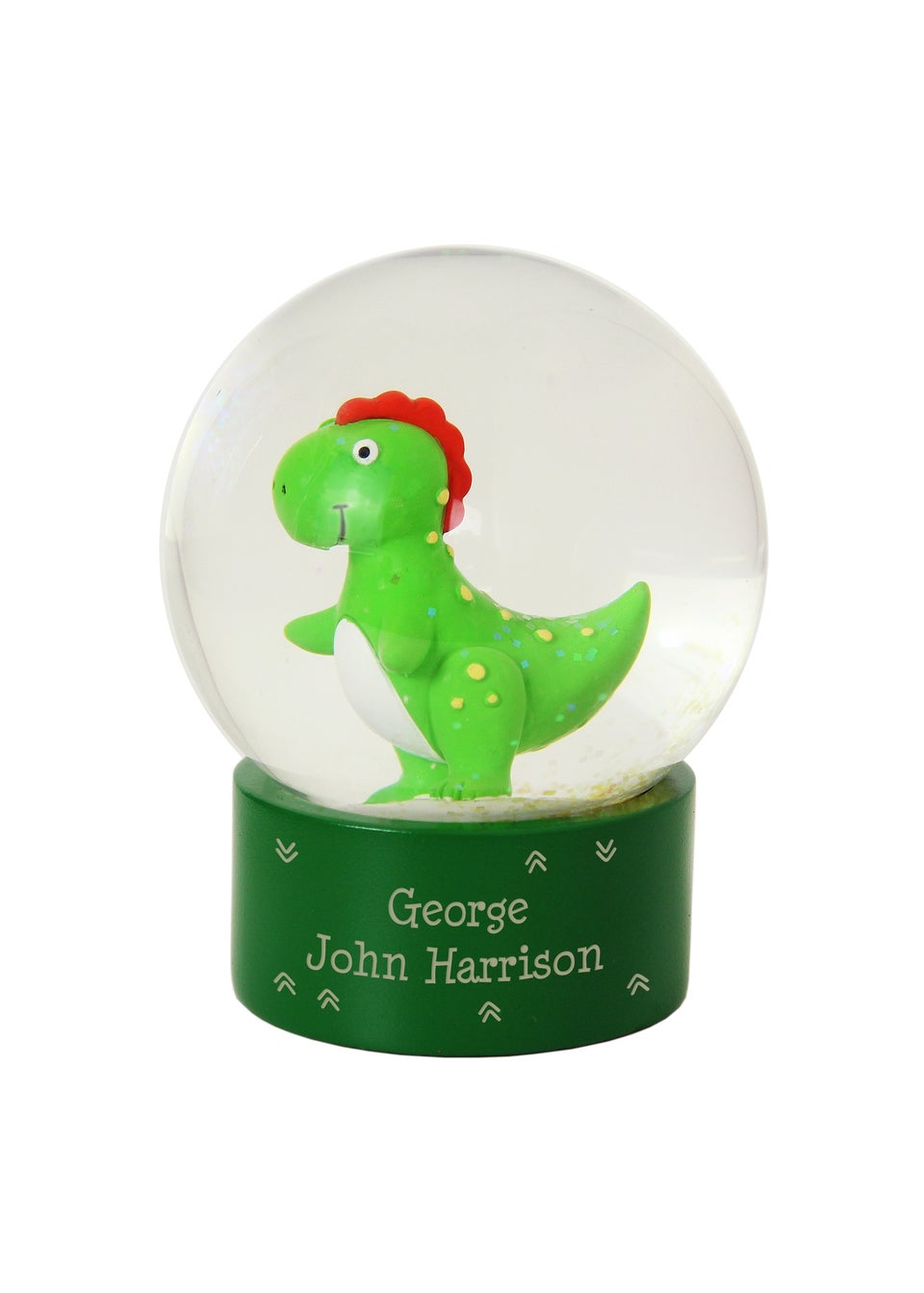 Personalised Memento Company Green Message Dinosaur Glitter Snow Globe