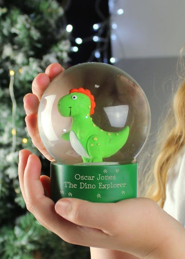 Personalised Memento Company Green Message Dinosaur Glitter Snow Globe