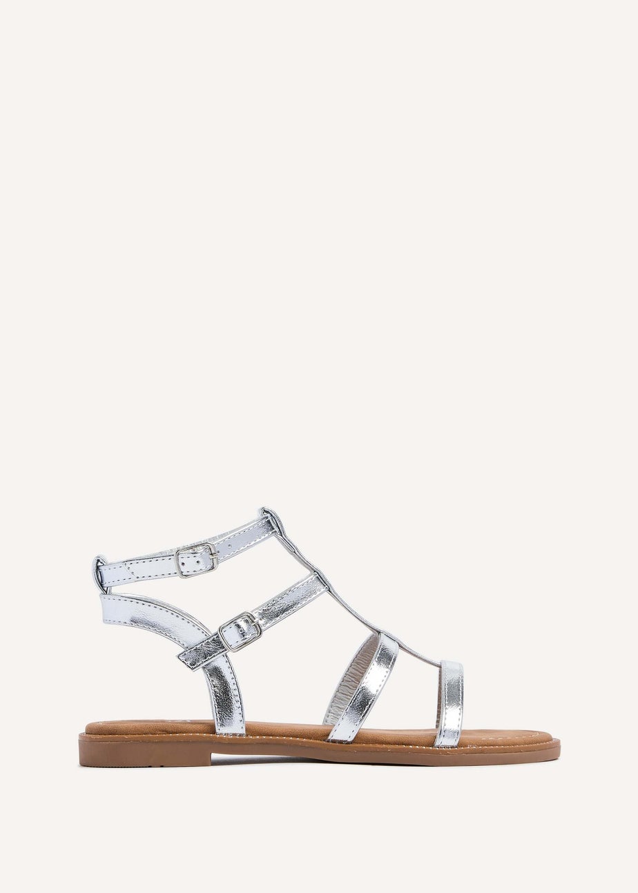 Linzi Belinda Silver Faux Leather Gladiator Style Sandal