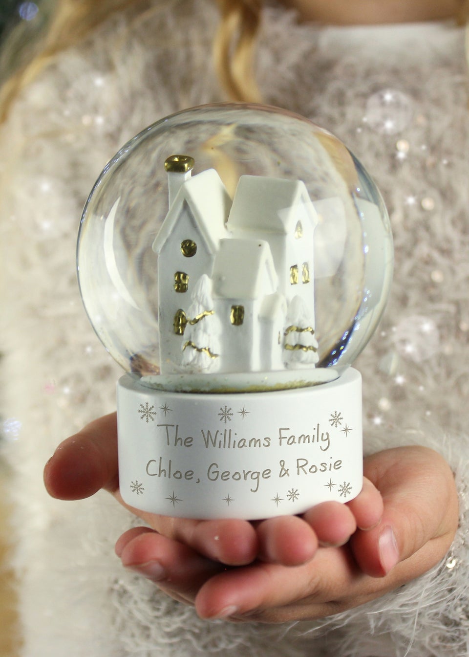 Personalised Memento Company White Message Village Glitter Snow Globe