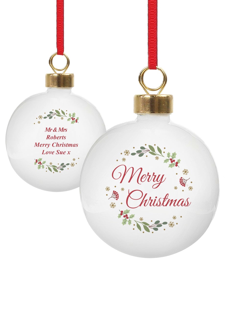 Personalised Memento Company White Merry Christmas Bauble