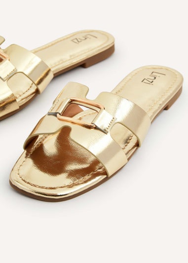 Linzi Sasha Gold Faux Leather Slider Sandal