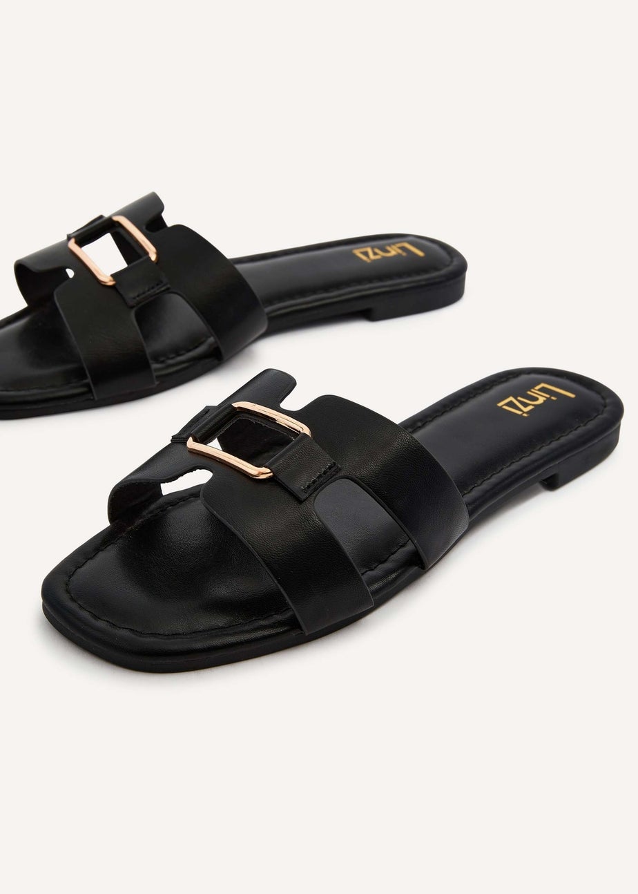 Linzi Sasha Black Faux Leather Slider Sandal