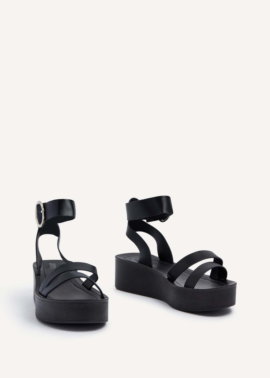 Linzi Lillie Black Faux Leather Two Part Flatform Sandal