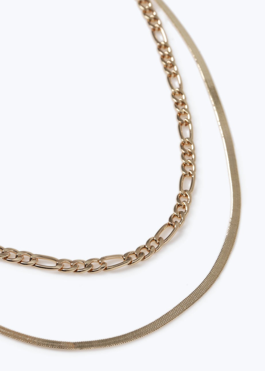 Muse Snake Figaro Multirow Chain Necklace In Rose Gold