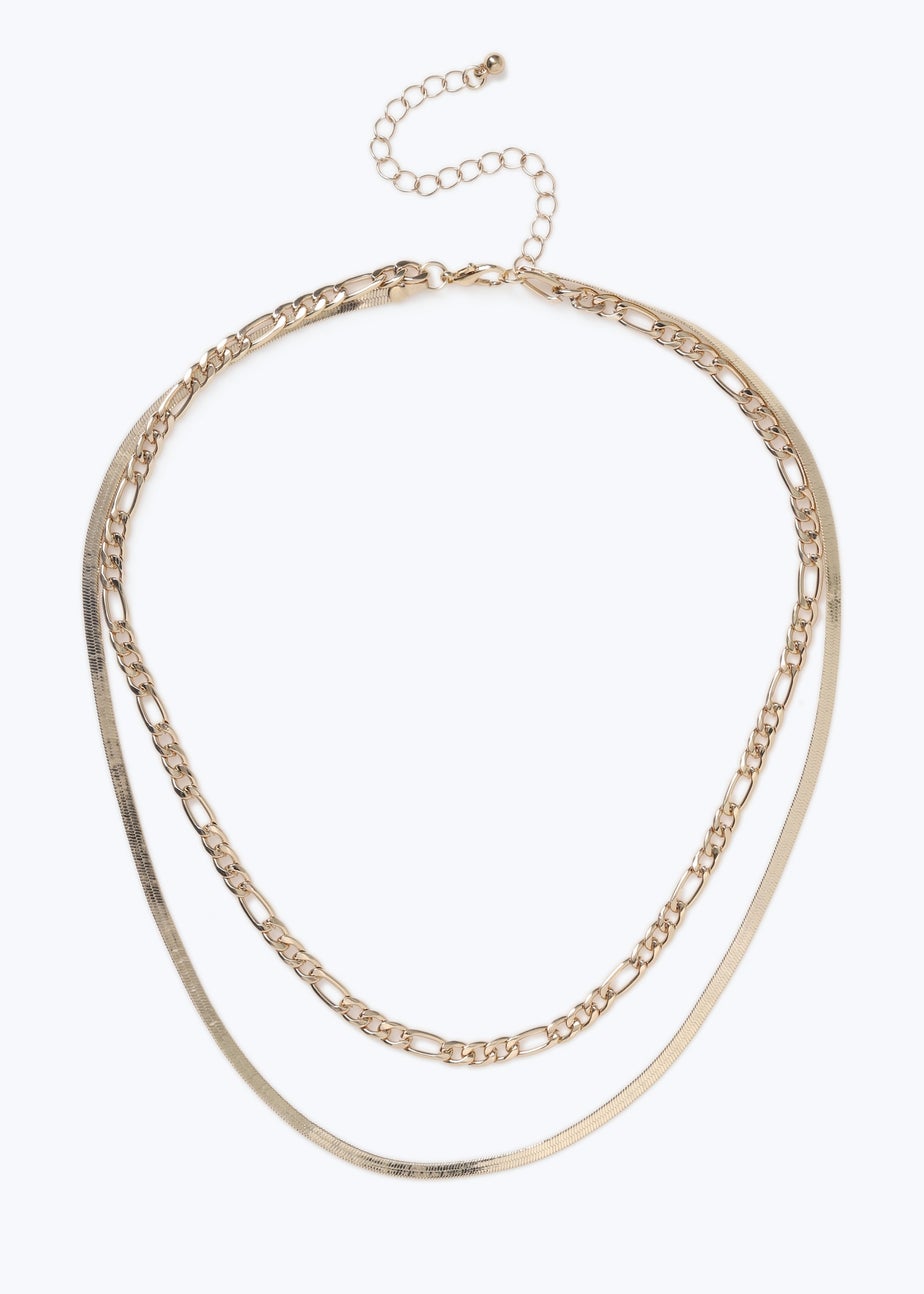 Muse Snake Figaro Multirow Chain Necklace In Rose Gold