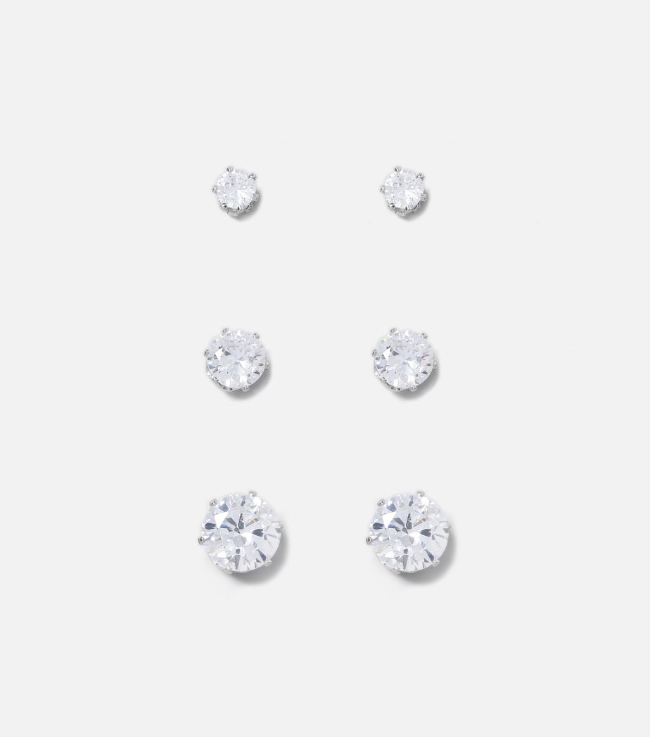 Muse 3 Pack Silver Rhinestone Studs